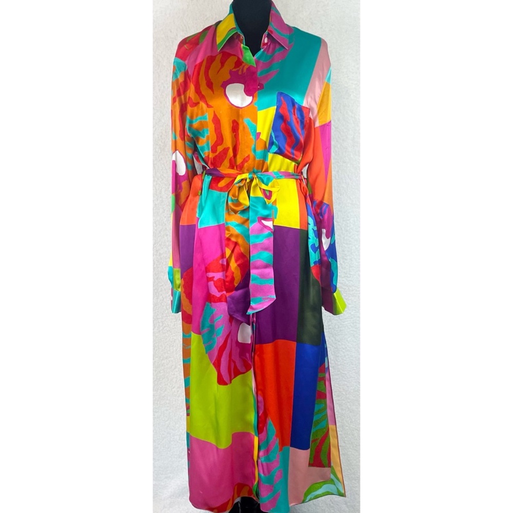BEATRICE VON TRESCKOW • Colorful Nautical Shell Print Silk Belted Midi Dress, 8